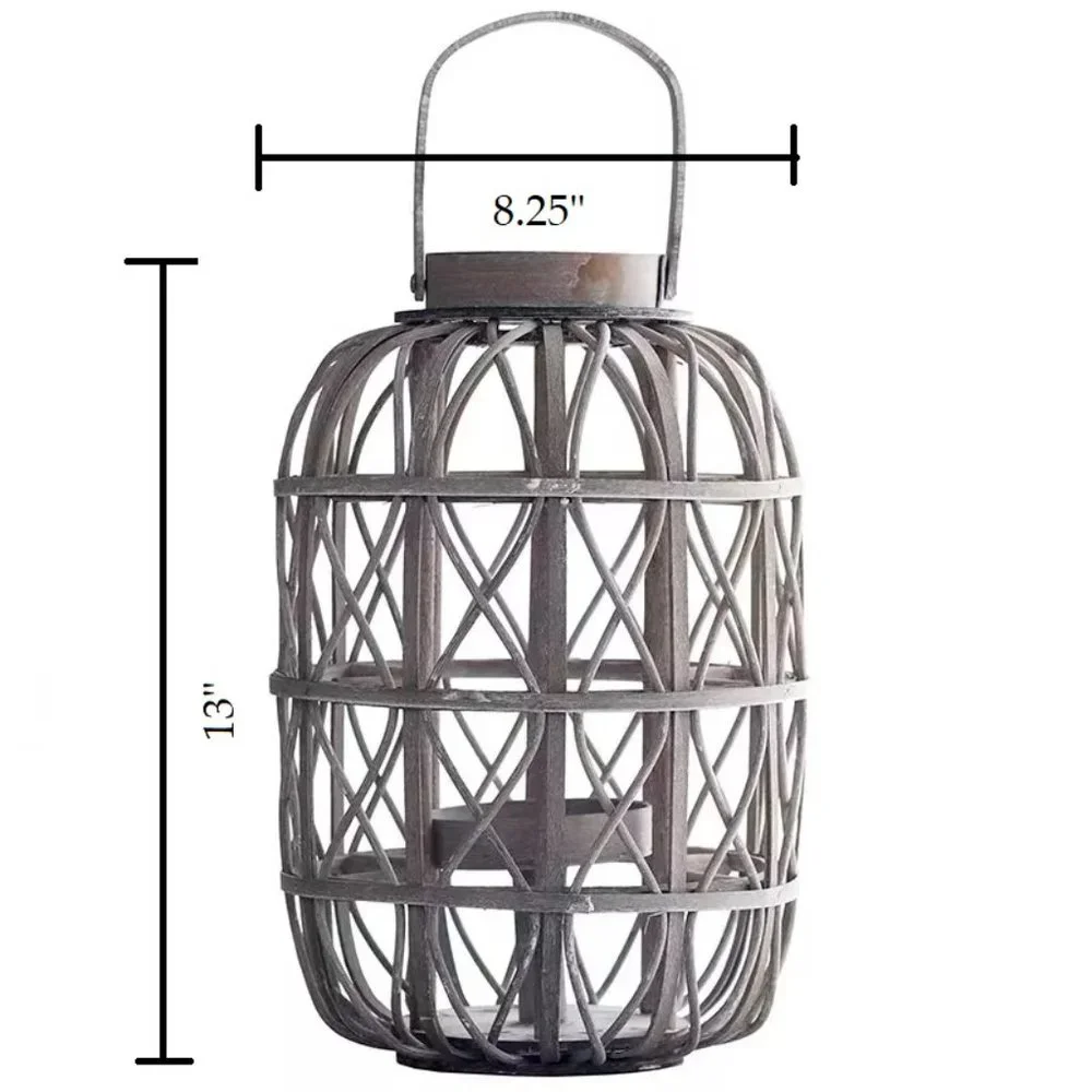 Rustic Farmhouse Decor Large Wooden Lantern Woven Willow